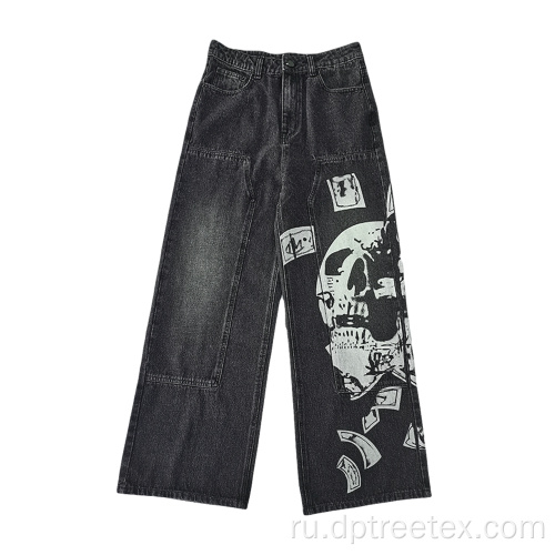 Пользовательская мужская печатная джинсовая джинсовая джинсы расстроенные джинсы